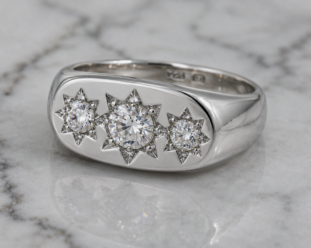 Silver Three Stone Gypsy Ring – CZ Trilogy Design