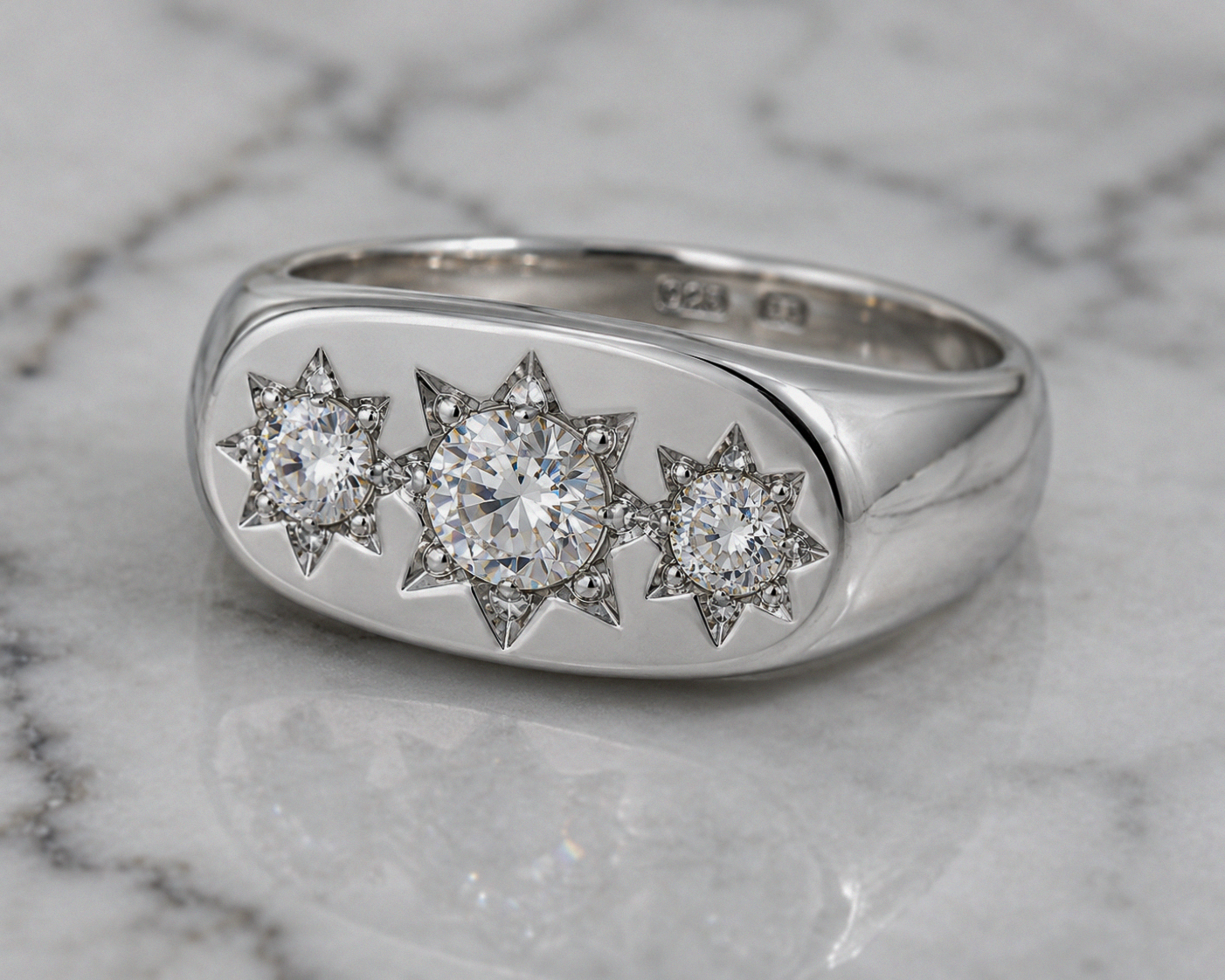 Silver Three Stone Gypsy Ring – CZ Trilogy Design