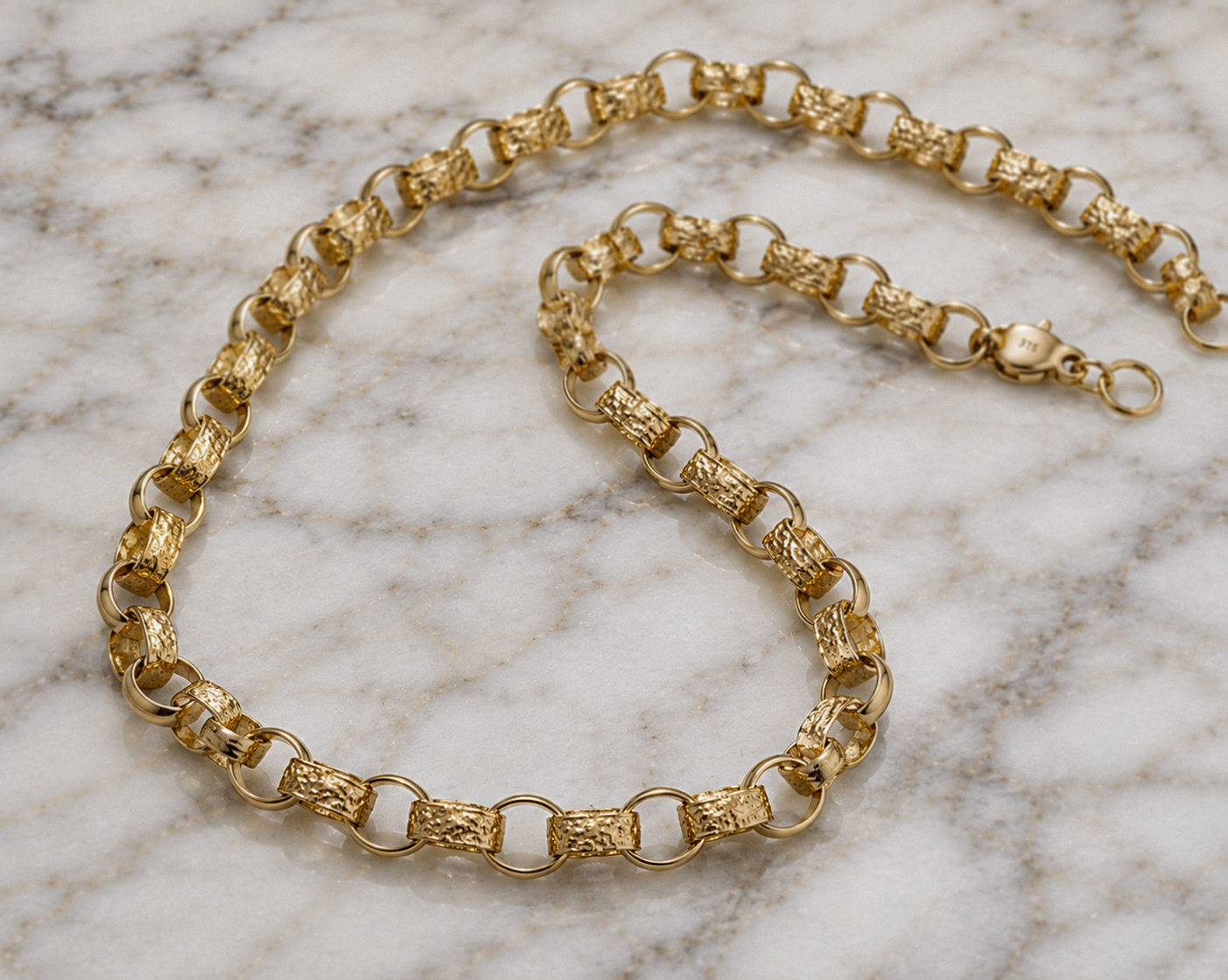 9ct Yellow Gold Heavy Belcher Chain – 24” | Solid Engraved & Plain Links