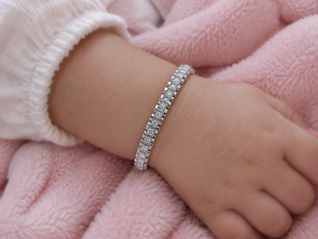 Babies Silver Cubic Zirconia Brickwork Bracelet