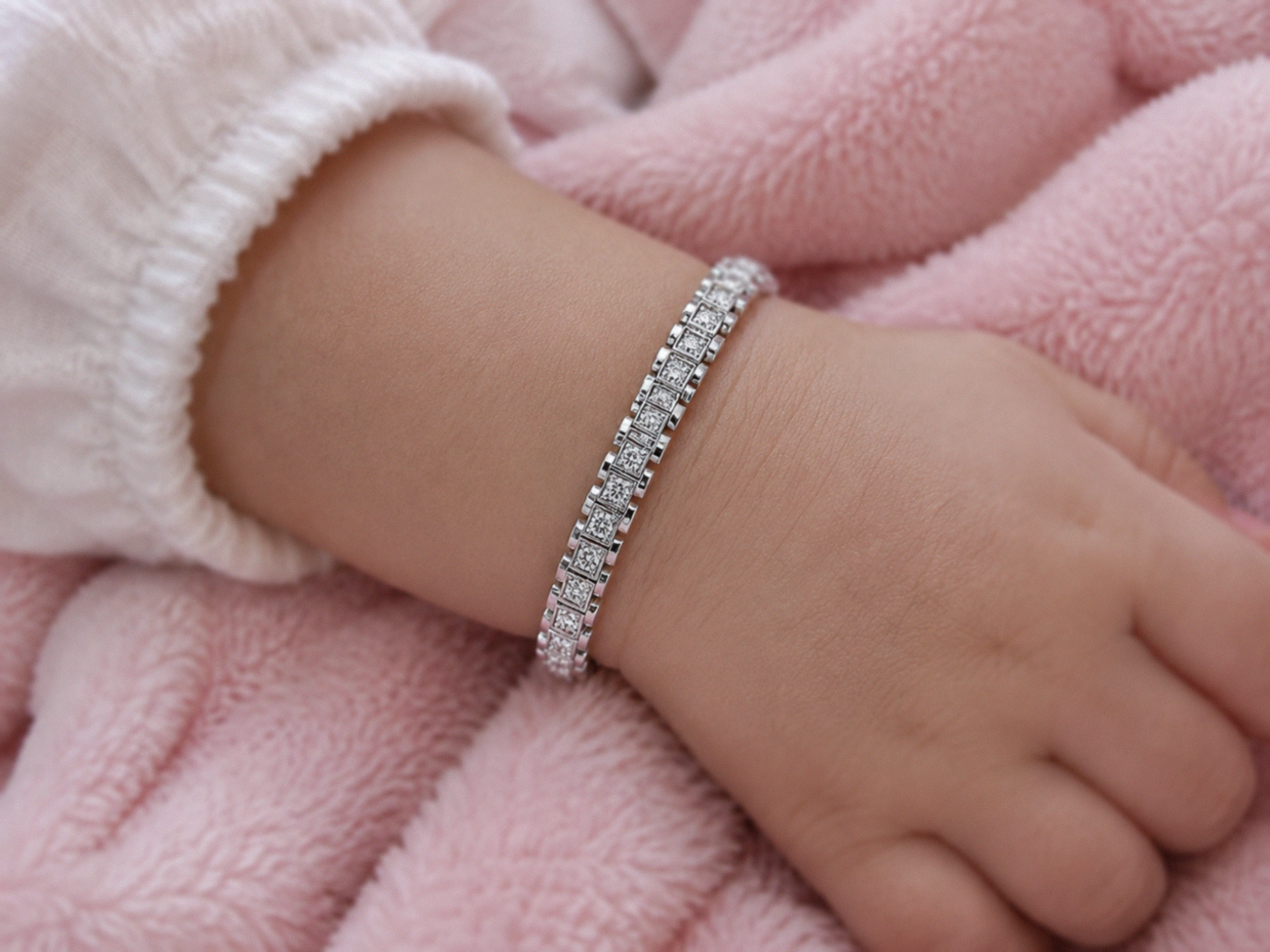 Babies Silver Cubic Zirconia Brickwork Bracelet