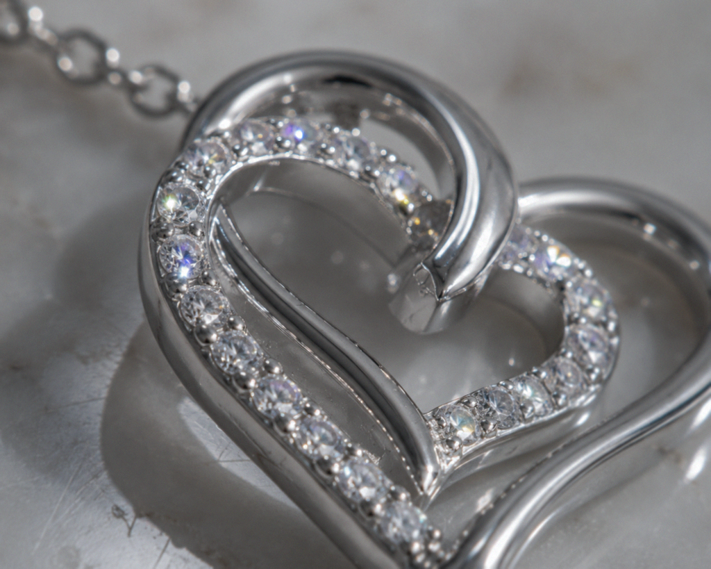 Diamonfire Sterling Silver Zirconia Interlocking Hearts Necklace
