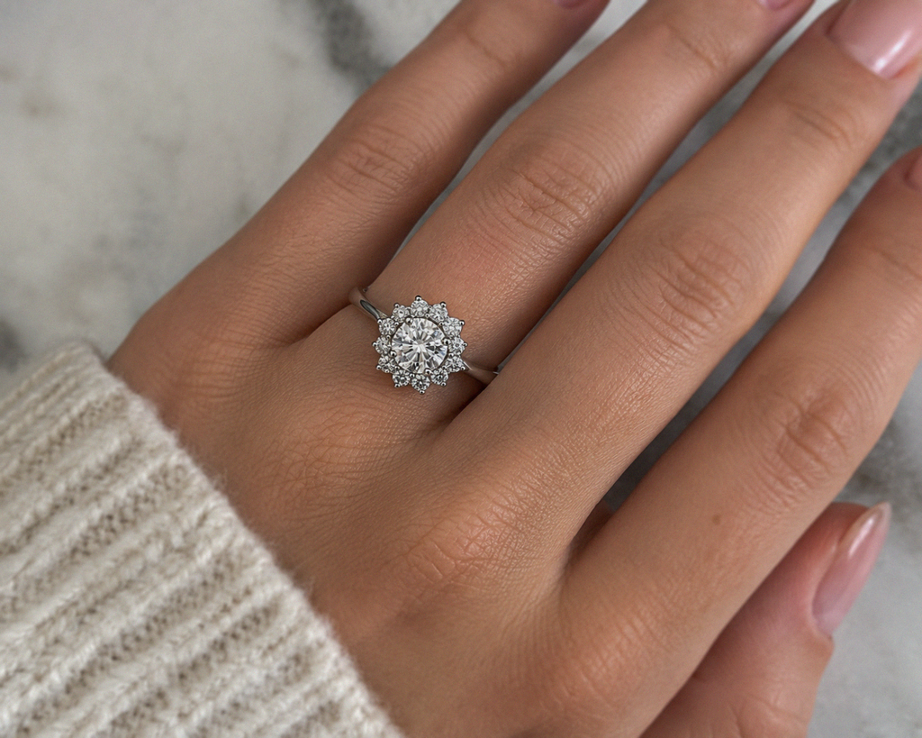 Sterling Silver Cubic Zirconia Flower Halo Ring