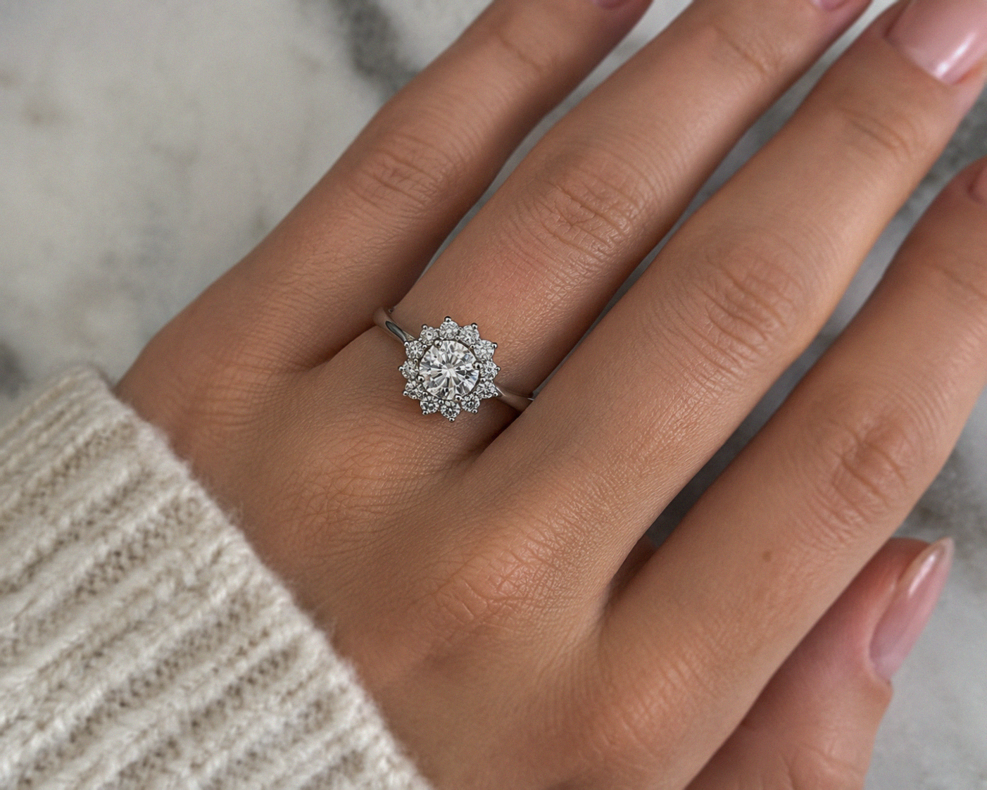 Sterling Silver Cubic Zirconia Flower Halo Ring