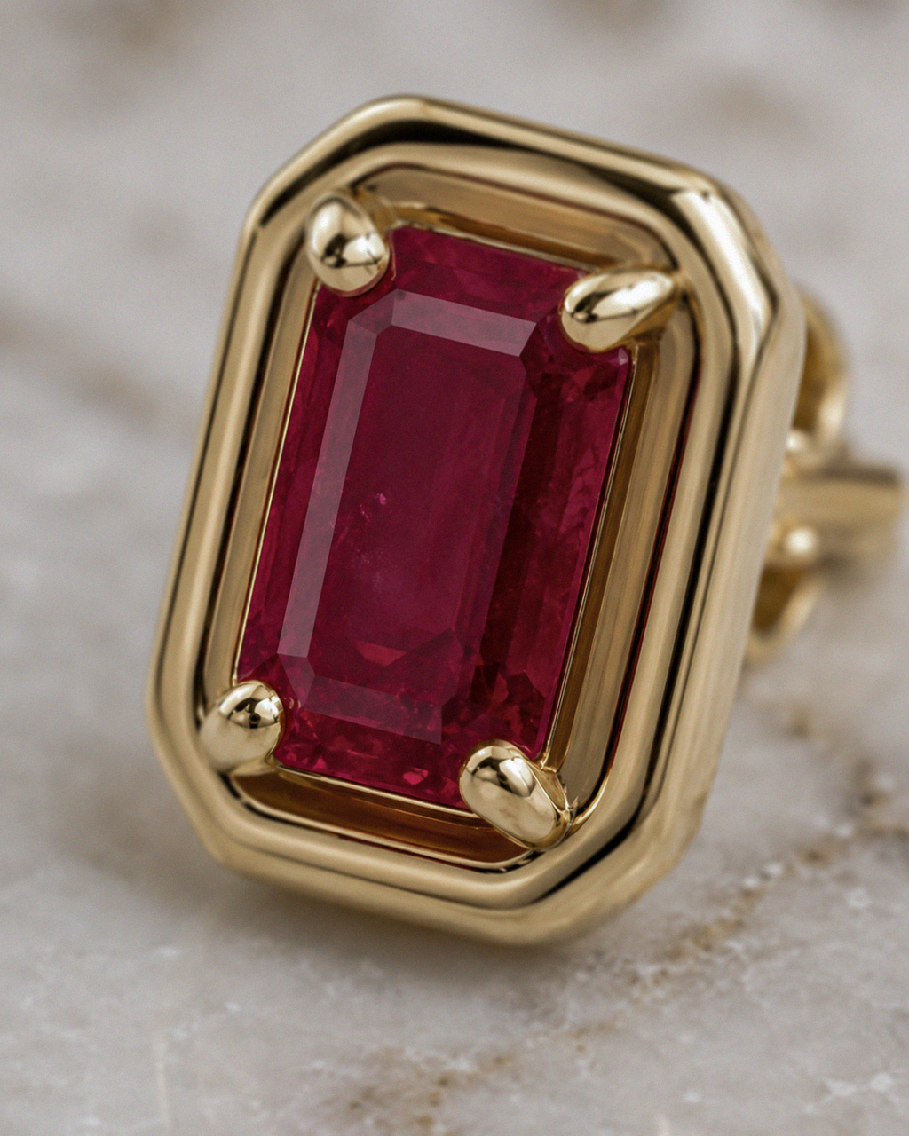 Chunky Border Ruby Stud Earrings in 9ct Yellow Gold
