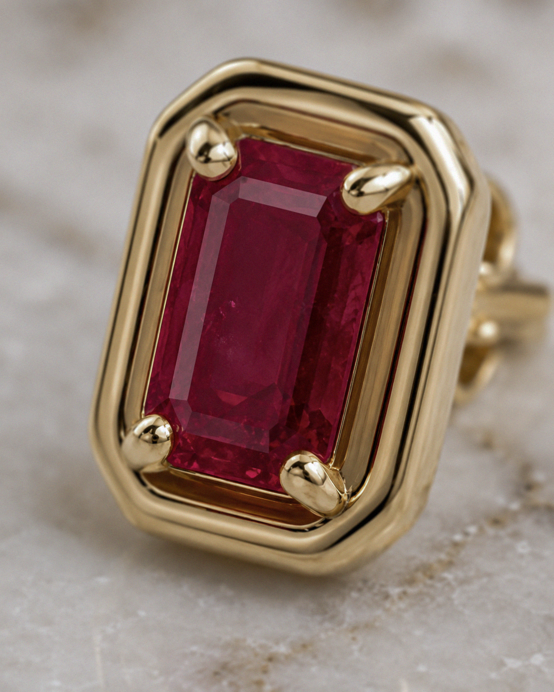 Chunky Border Ruby Stud Earrings in 9ct Yellow Gold
