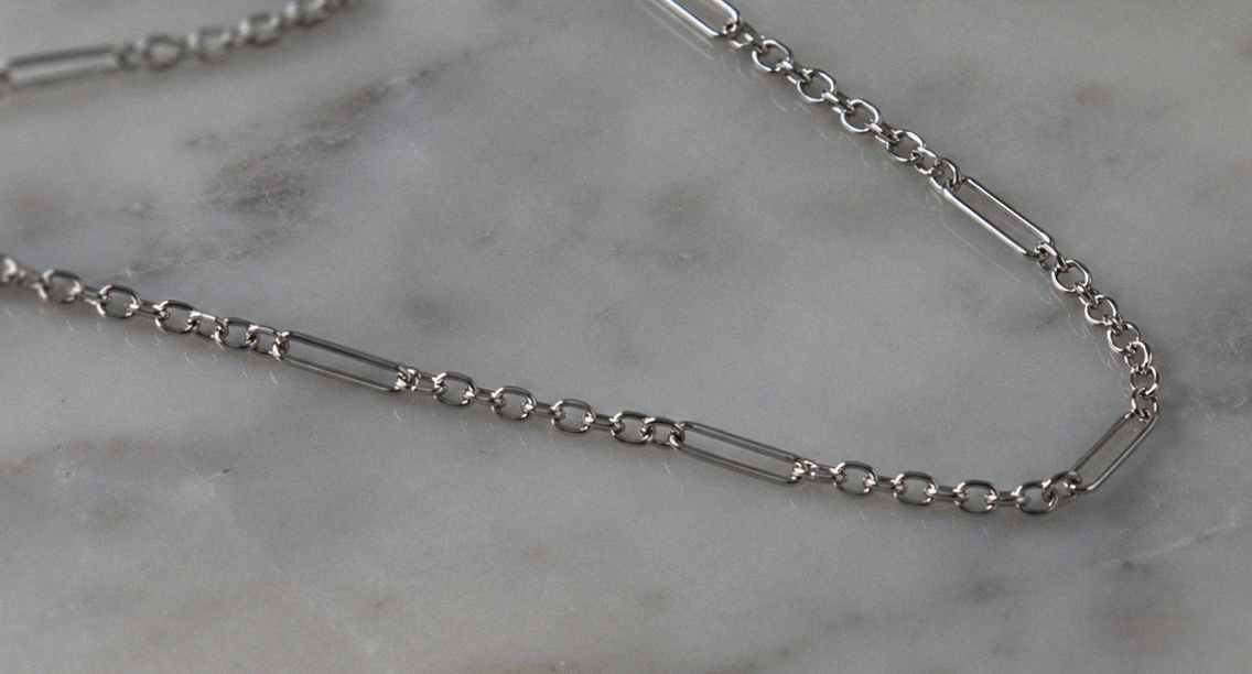 Mixed Length Link Chain Necklace in 9ct White Gold