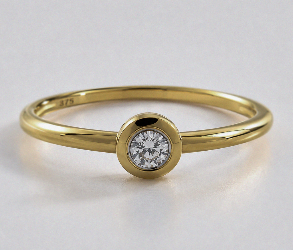 Rounded Bezel Natural Diamond Ring in 9ct Yellow Gold
