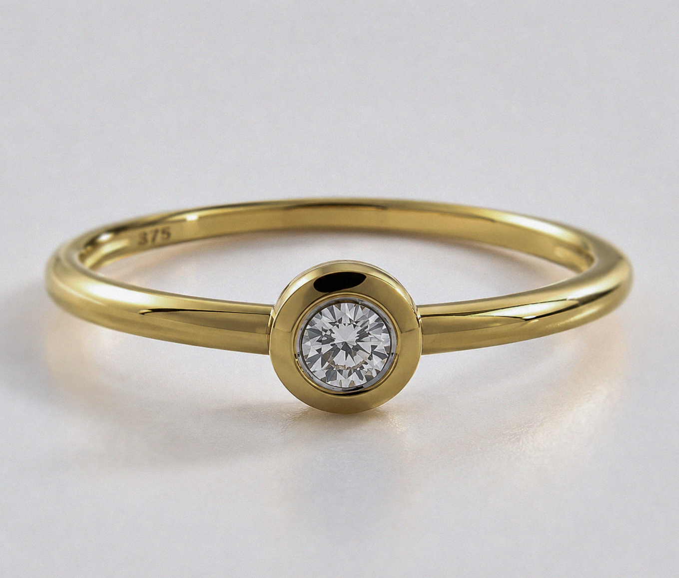 Rounded Bezel Natural Diamond Ring in 9ct Yellow Gold