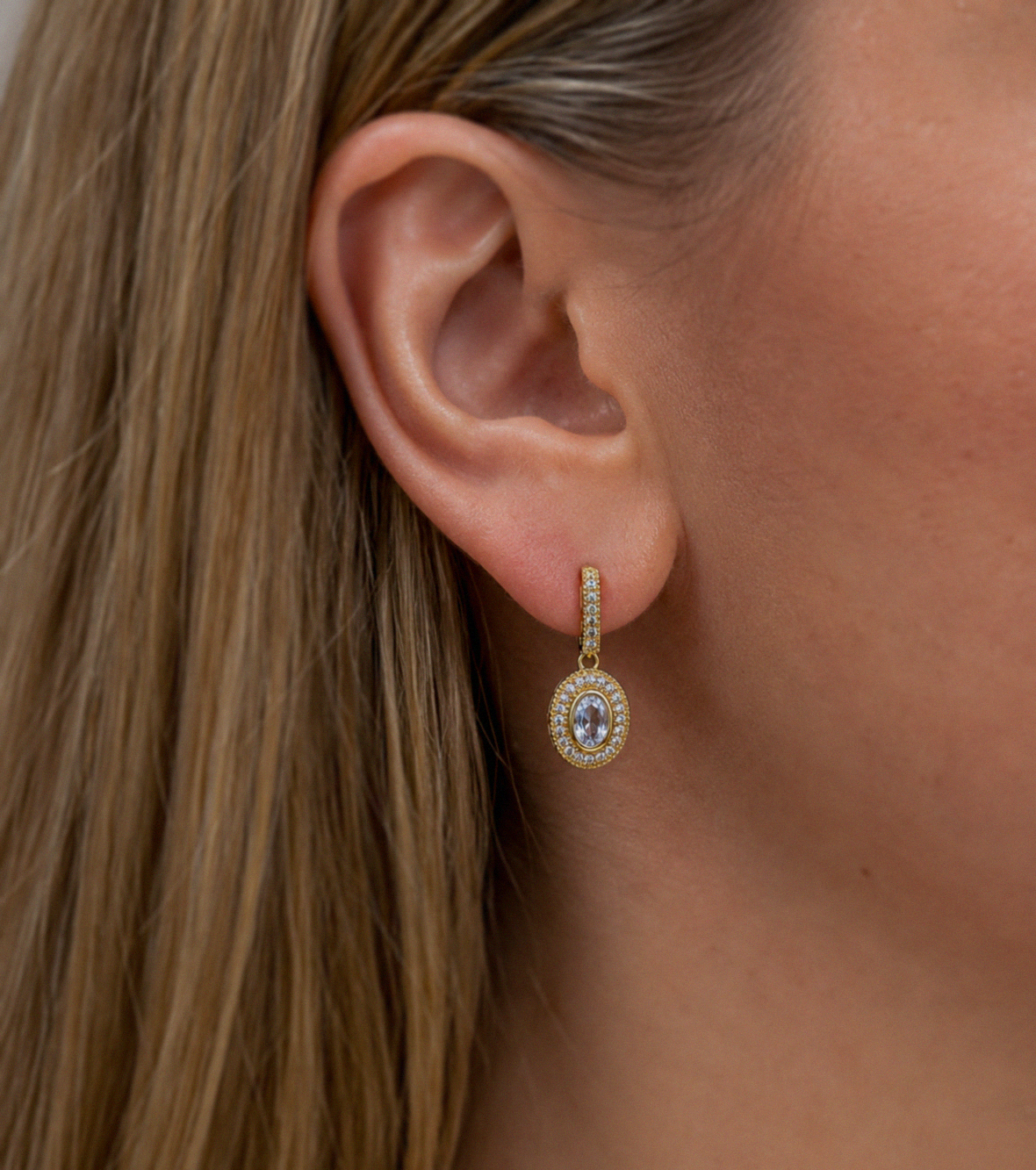 Elements Gold 9ct Yellow Gold Blue Moonstone & White Topaz Drop Earrings
