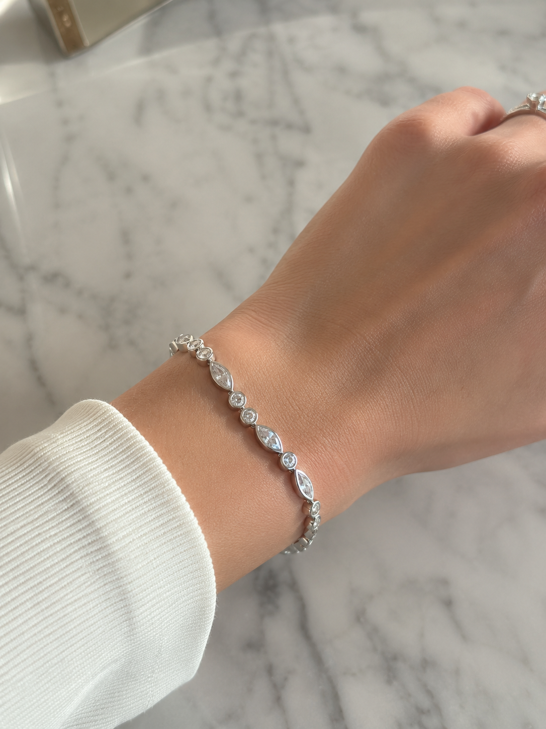 Sterling Silver Marquise Cubic Zirconia Bracelet