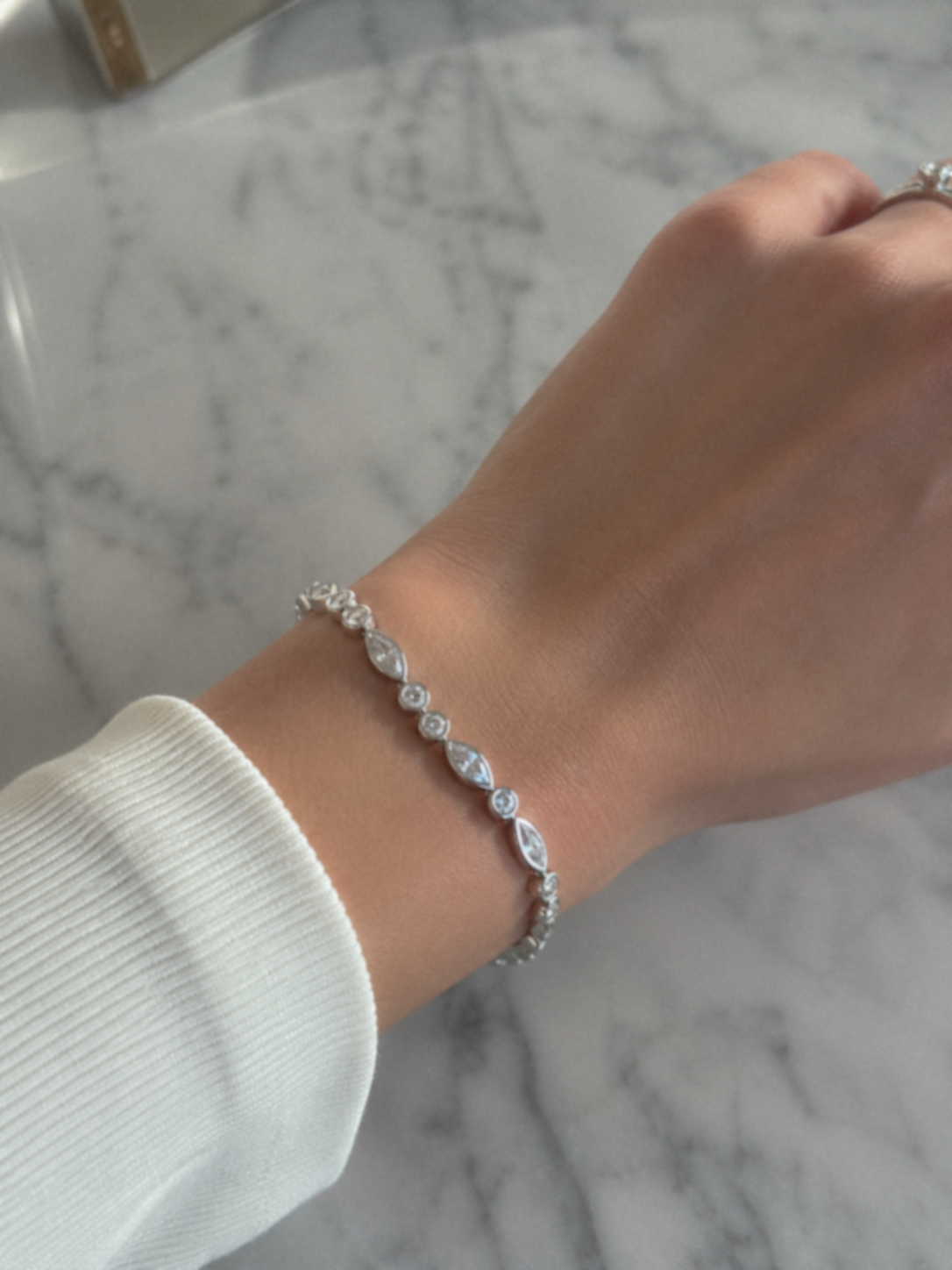 Sterling Silver Marquise Cubic Zirconia Bracelet