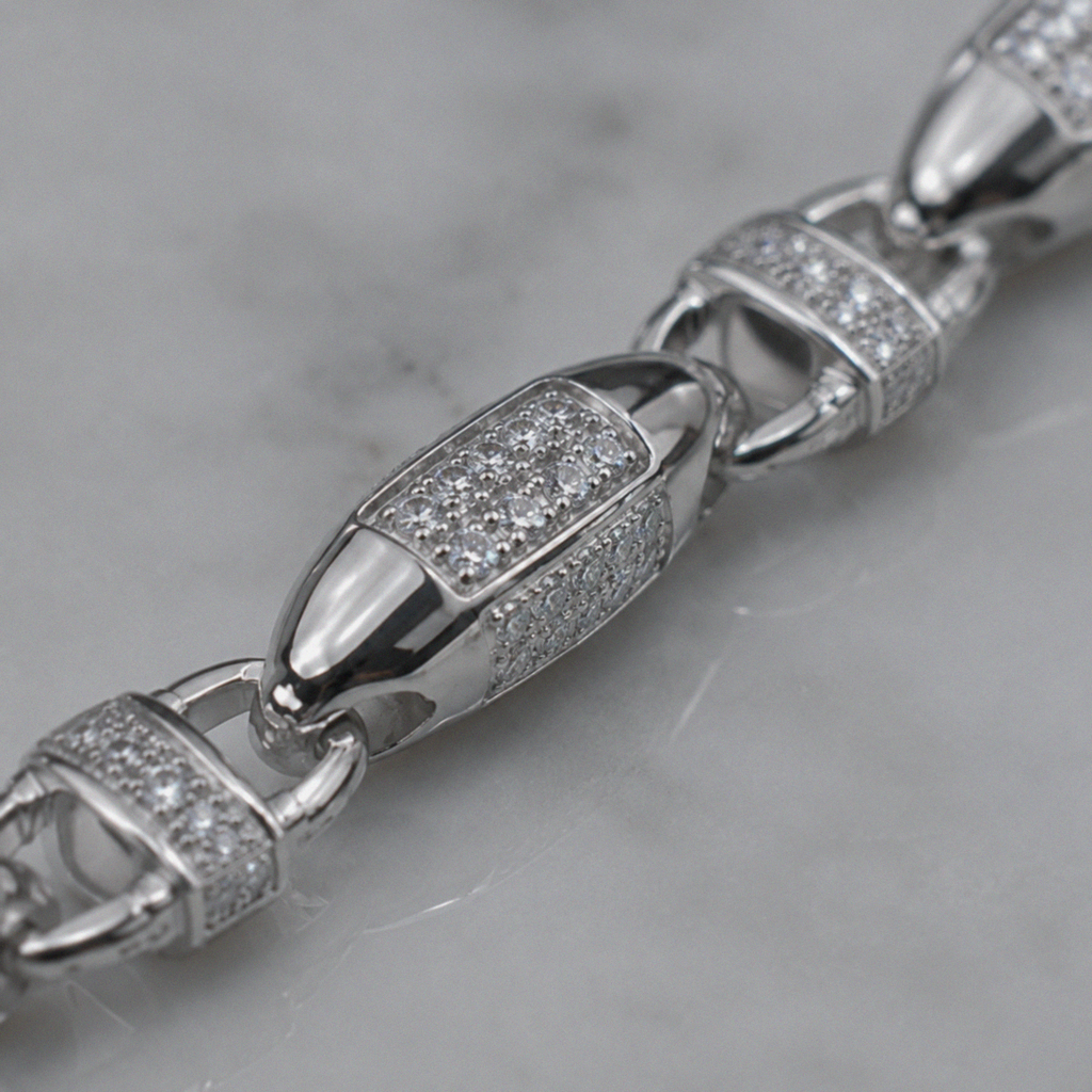 Silver Cubic Zirconia Fancy Squared Chain 28–34"