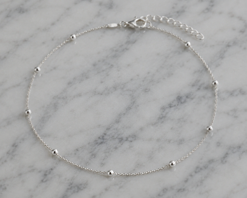Sterling Silver Ball and Trace Chain Anklet 23–26cm