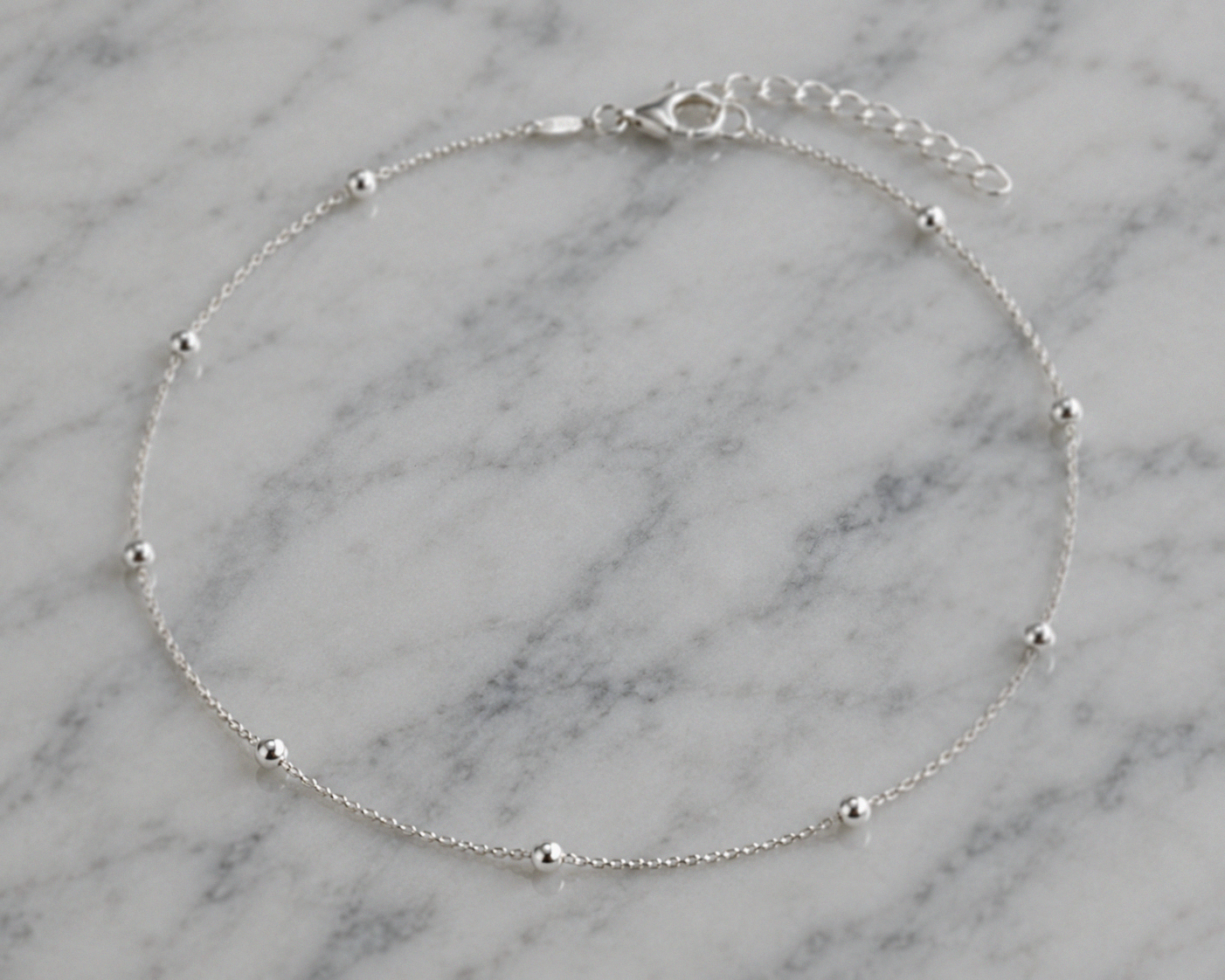 Sterling Silver Ball and Trace Chain Anklet 23–26cm