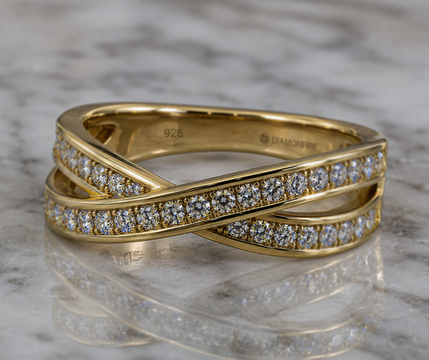 Diamonfire Gold-Plated Silver Cubic Zirconia Crossover Ring