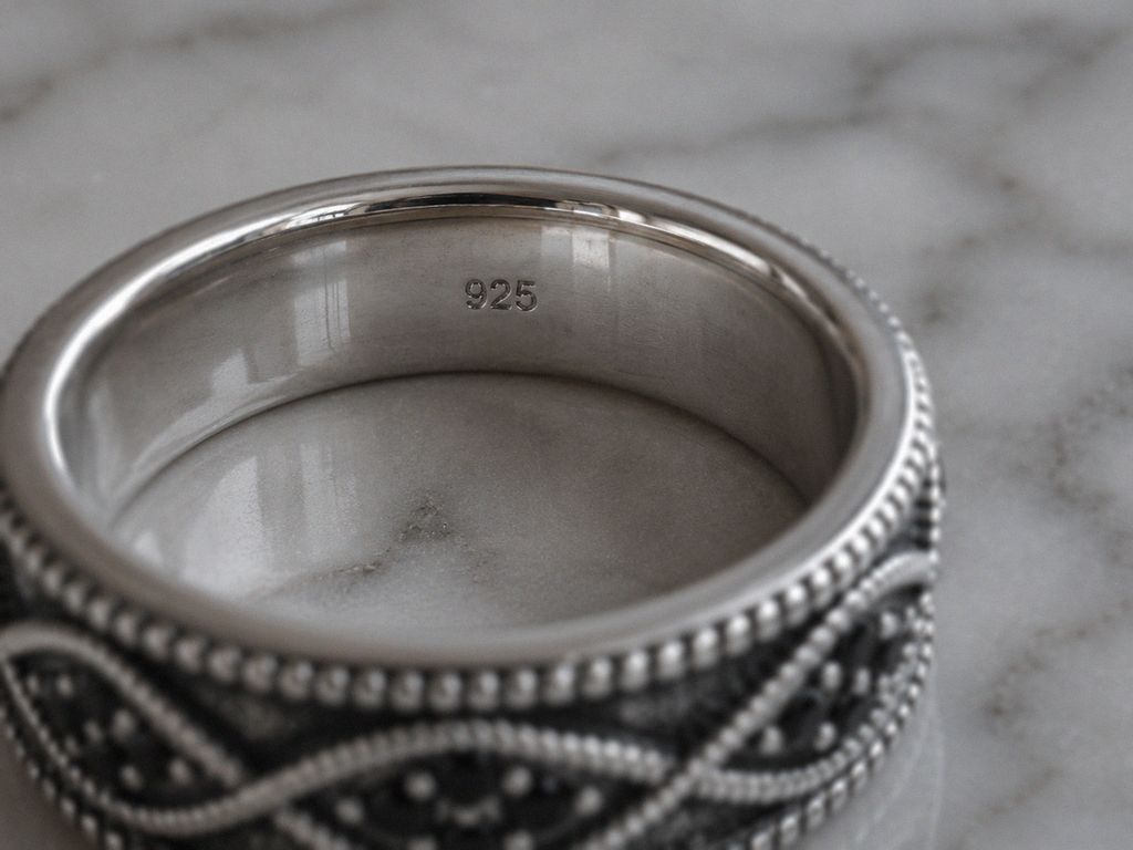 Sterling Silver Black Cubic Zirconia Wave Band Ring.