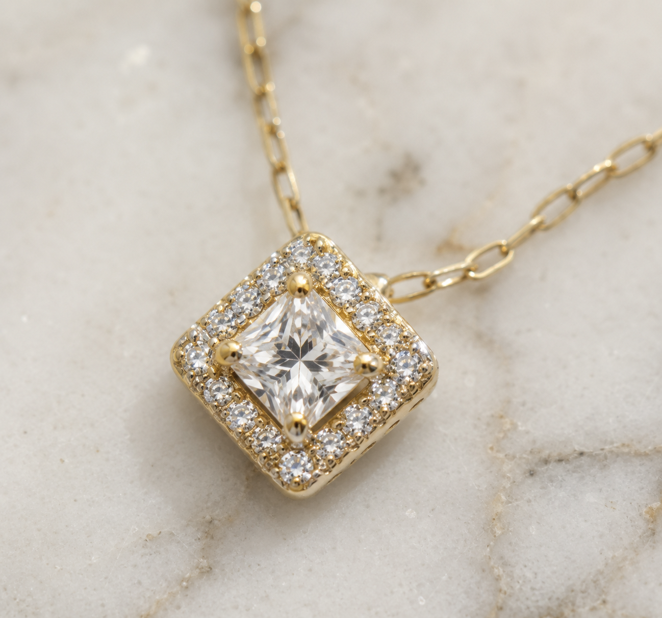9ct Yellow Gold Cubic Zirconia Mini Square Necklace