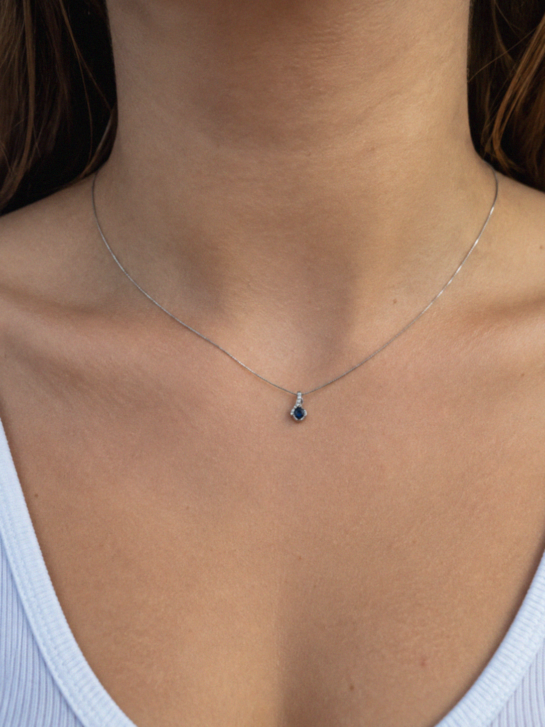 Blue Sapphire & Diamond Swirl Necklace set - 9ct White Gold