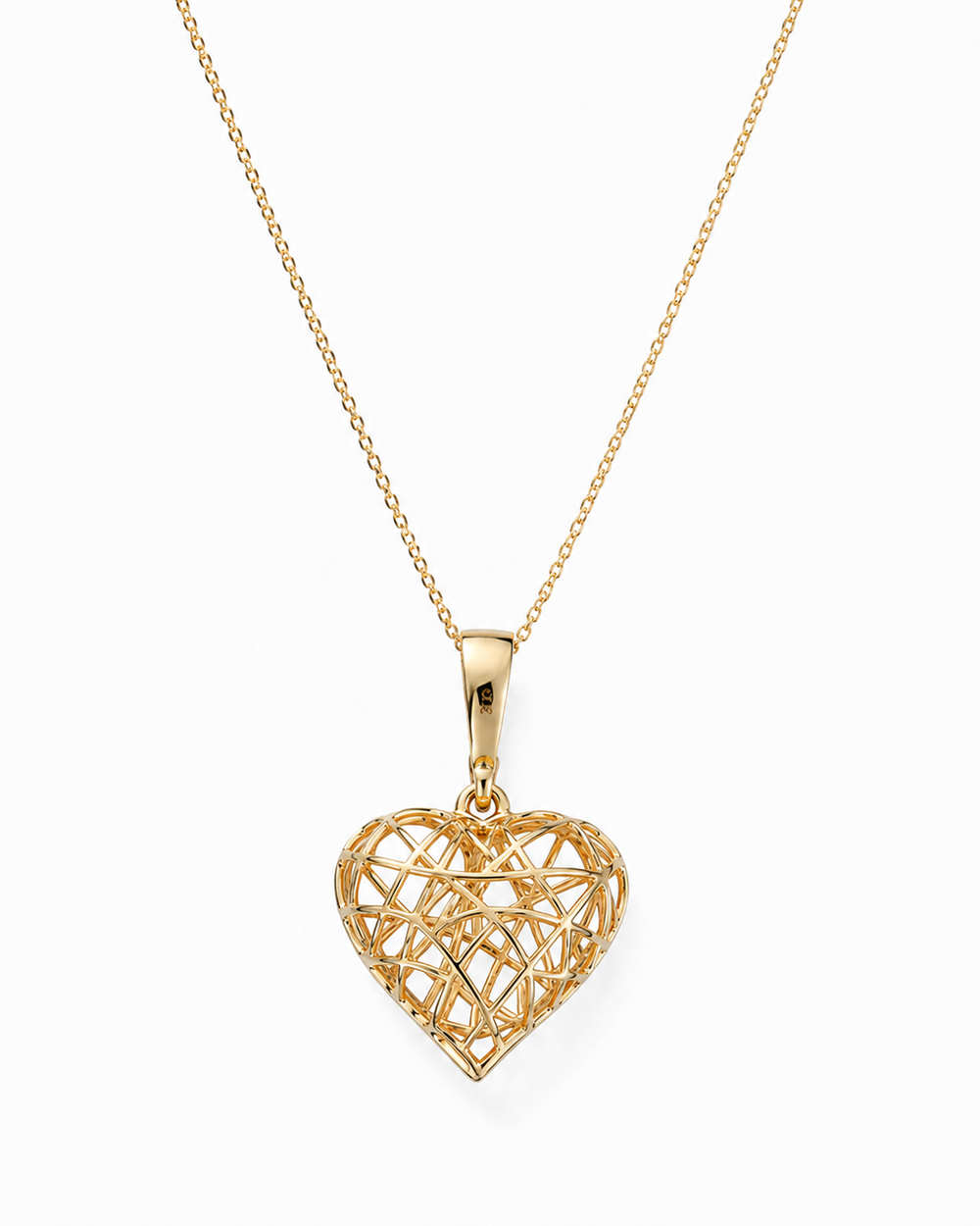 9ct Gold Caged Heart Pendant Necklace