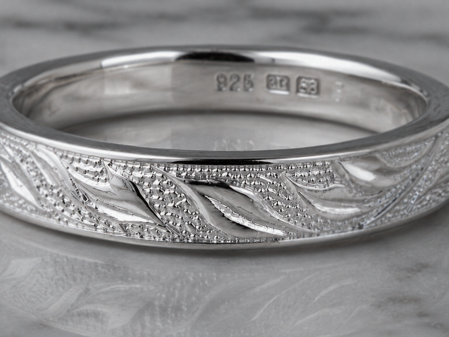 Sterling Silver Engraved Floral Band Ring
