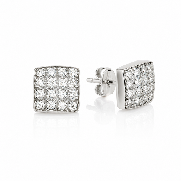 Silver Cubic Zirconia Square Stud Earrings