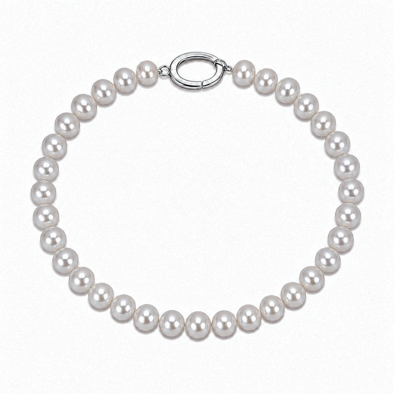 White Pearl Bracelet in Sterling Silver - Elegant Charm Link Design