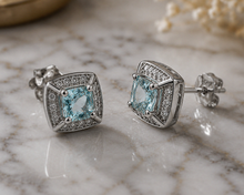 9ct White Gold Aquamarine & Diamond Stud Earrings