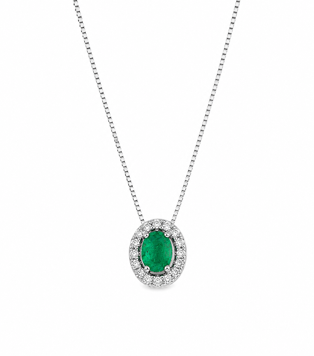Teardrop Emerald & Diamond Pendant Necklace in 9ct Gold