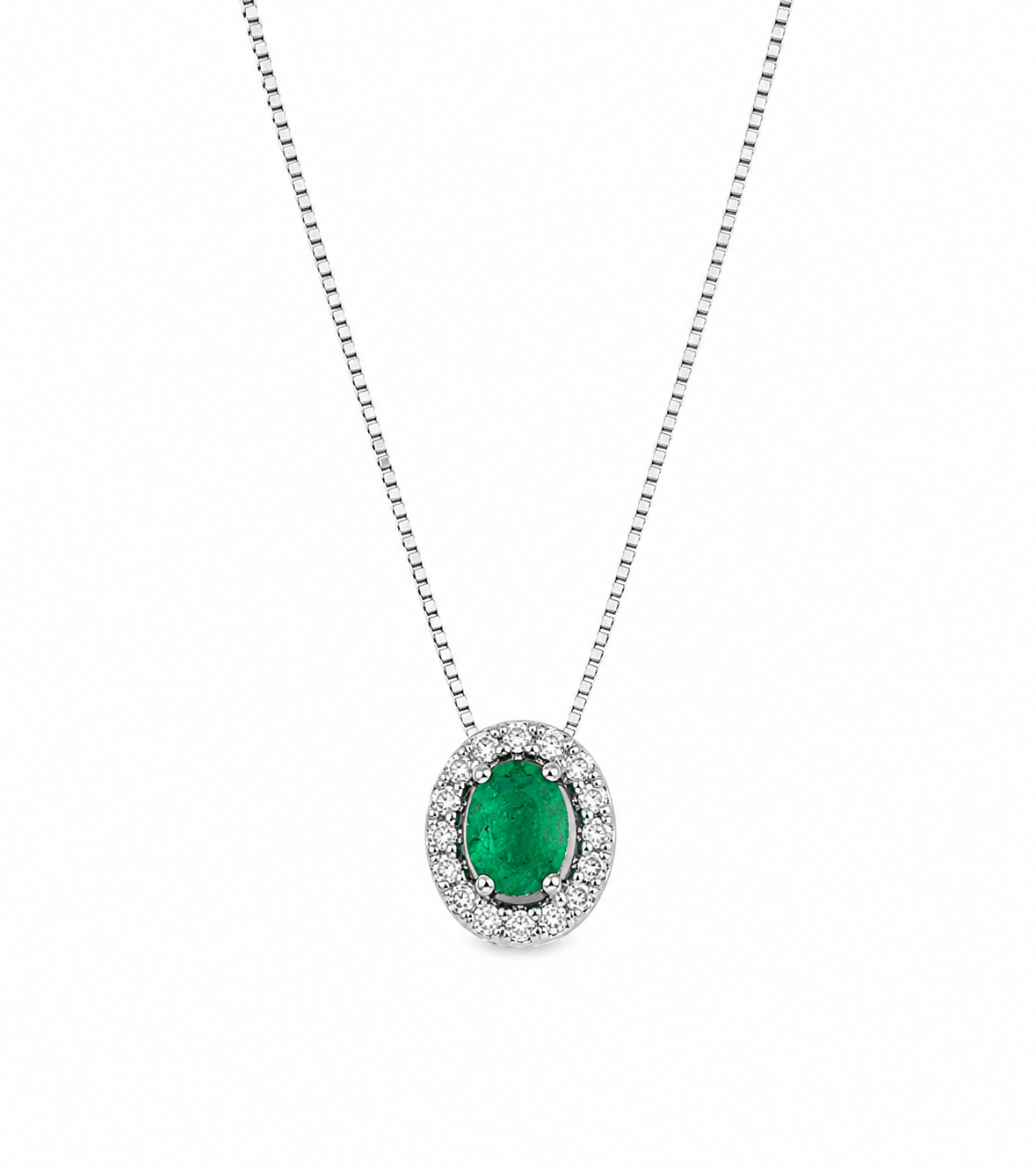 Teardrop Emerald & Diamond Pendant Necklace in 9ct Gold