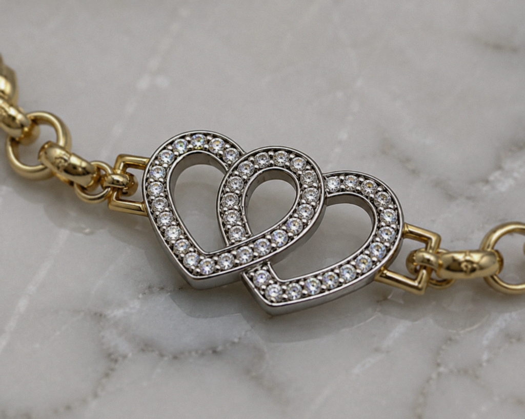 9ct Yellow Gold Cubic Zirconia Double Heart Children's Bracelet