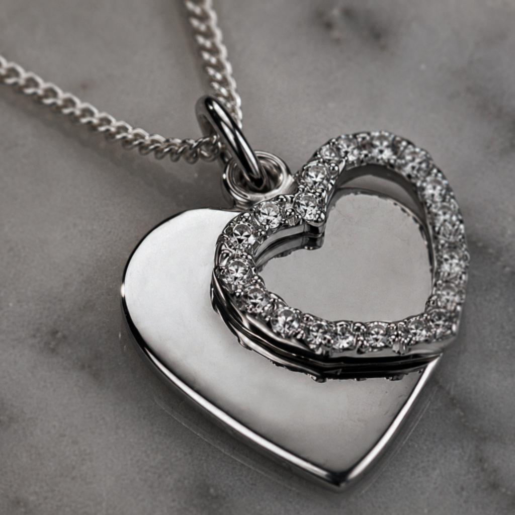 Beginnings Sterling Silver Cubic Zirconia Double Heart Pendant with 41–46cm Chain