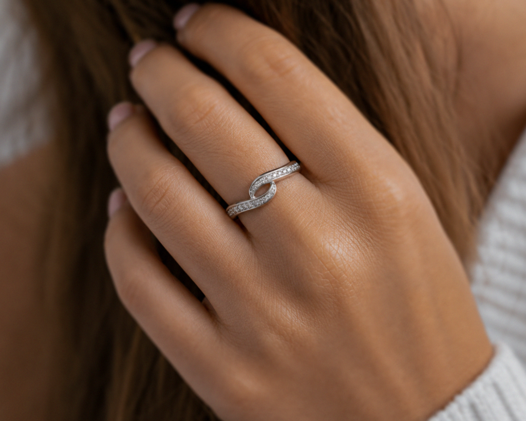 Sterling Silver Cubic Zirconia Wave Crossover Ring