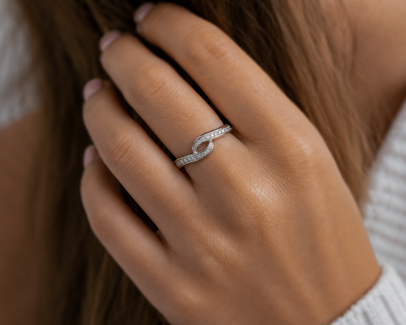 Sterling Silver Cubic Zirconia Wave Crossover Ring