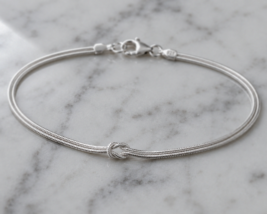 Love Knot Snake Chain Bracelet – Sterling Silver