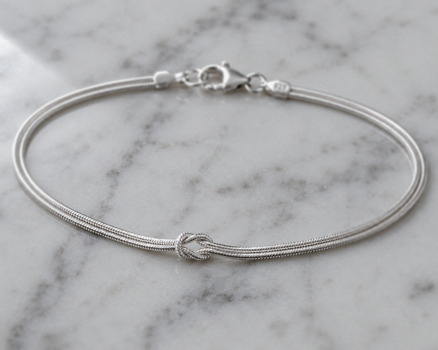 Love Knot Snake Chain Bracelet – Sterling Silver