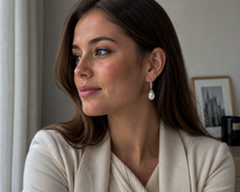 9ct White Gold Baroque Pearl & White Topaz Drop Earrings
