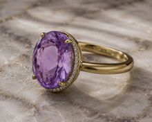 9ct Yellow Gold Irregular Amethyst Ring with Diamond Surround