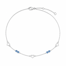 Sterling Silver Blue Crystal and Heart Anklet