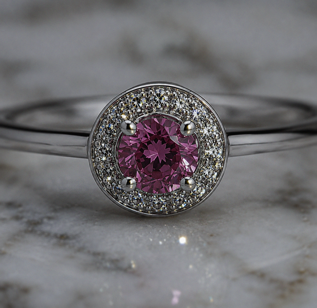 9ct White Gold Sapphire & Diamond Halo Ring – 0.07ct Diamonds
