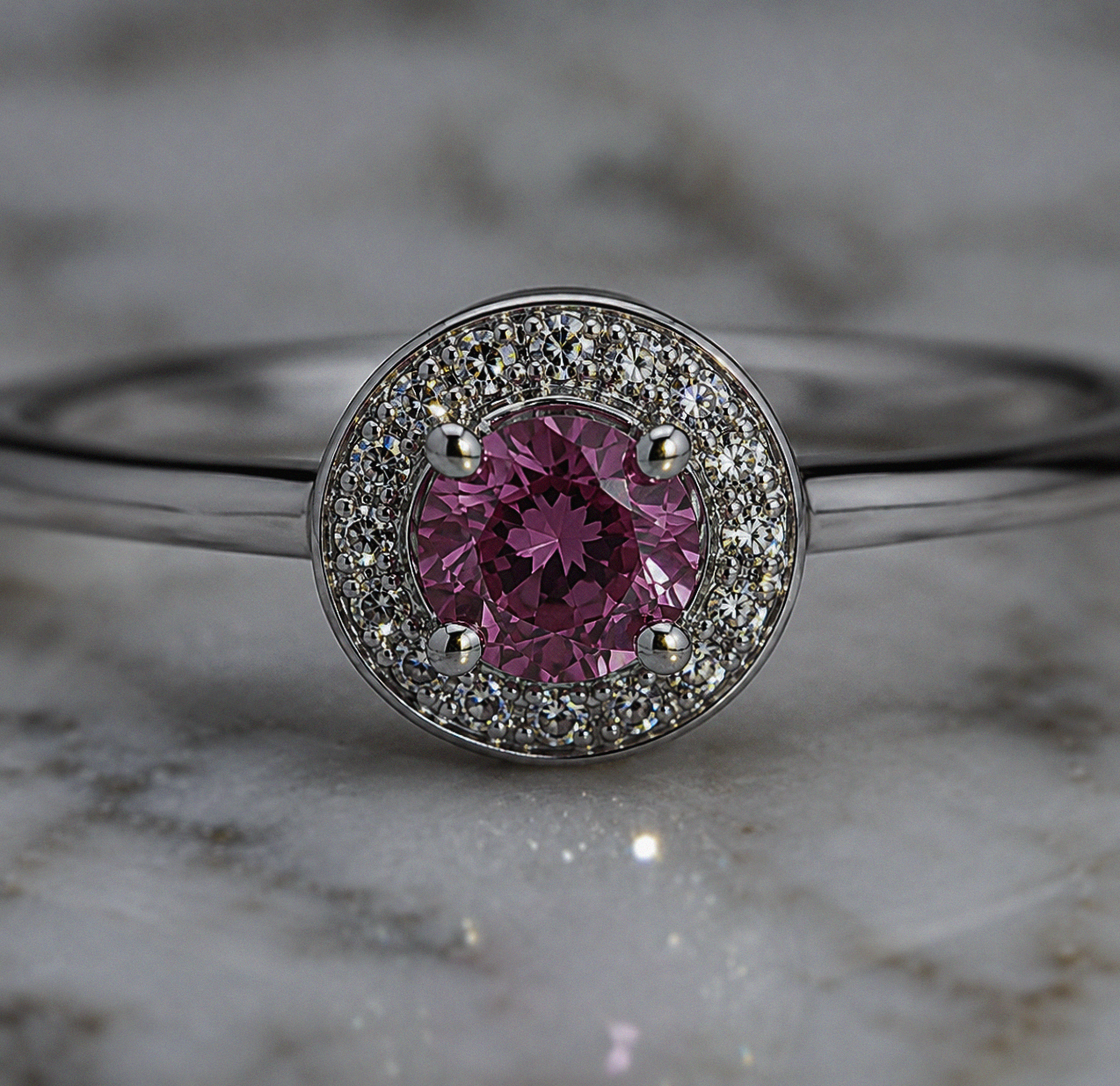 9ct White Gold Sapphire & Diamond Halo Ring – 0.07ct Diamonds