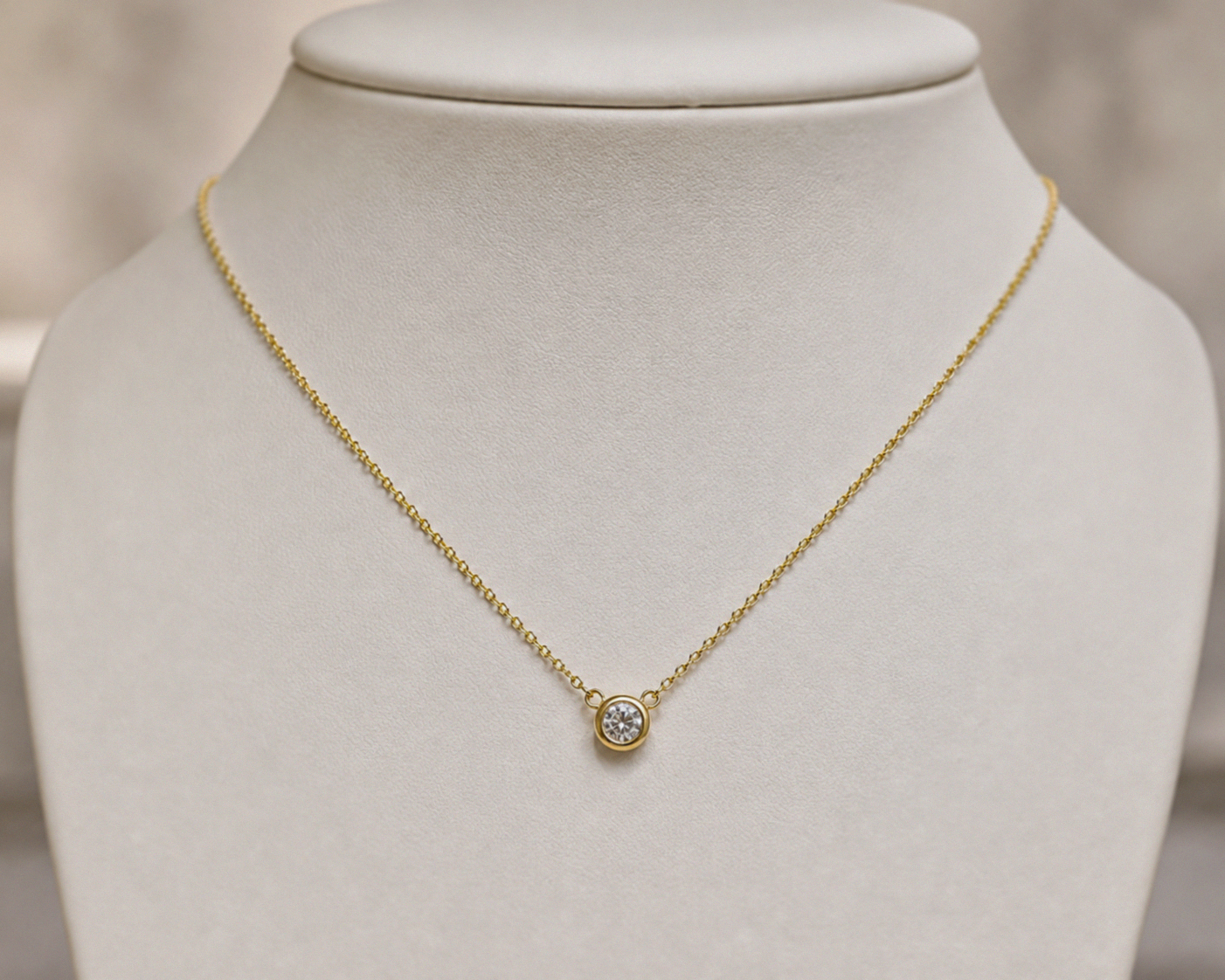 9ct Yellow Gold Diamond Solitaire Bezel Necklace