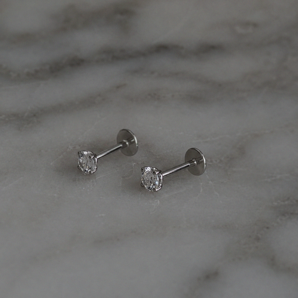 Sterling Silver CZ Labret Stud Earring – Flat Back Cartilage Helix Tragus Piercing