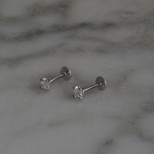Sterling Silver CZ Labret Stud Earring – Flat Back Cartilage Helix Tragus Piercing