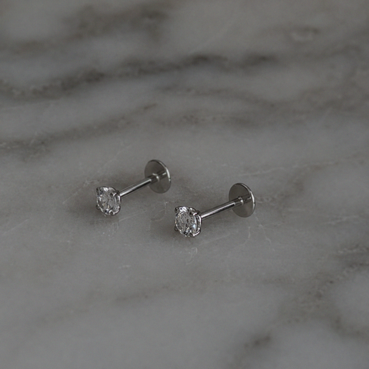 Sterling Silver CZ Labret Stud Earring – Flat Back Cartilage Helix Tragus Piercing
