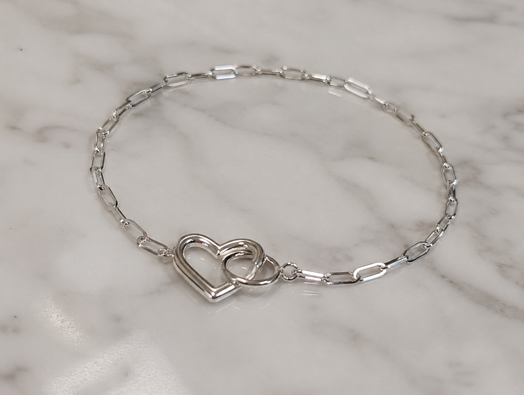 Sterling Silver Heart Connection Chain Bracelet