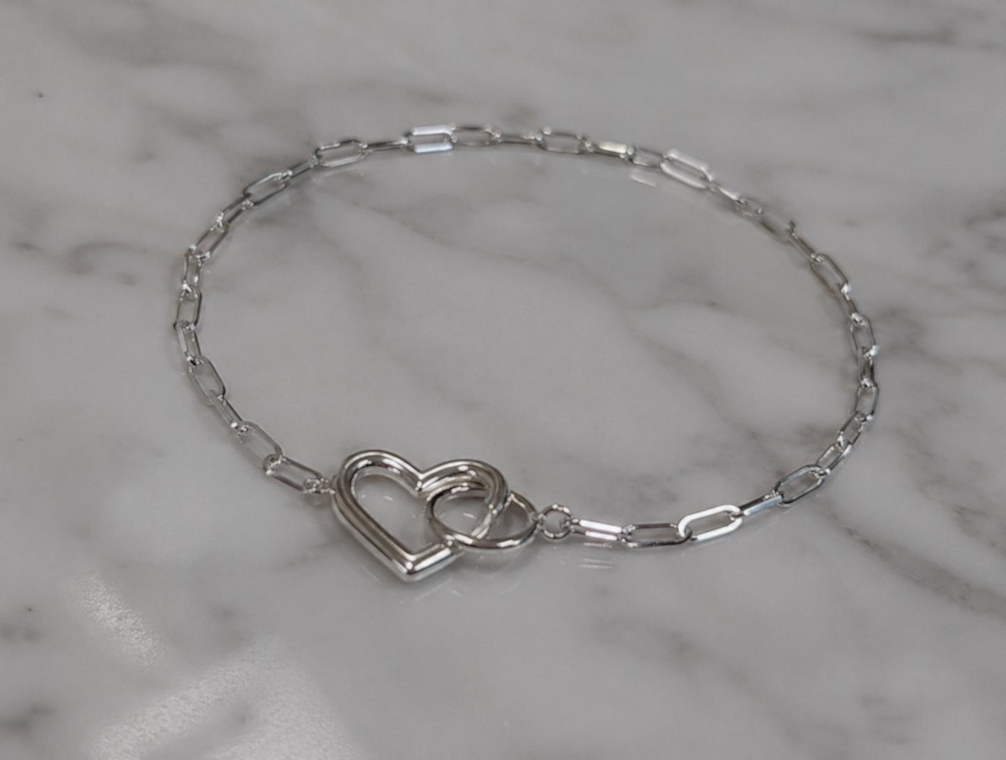 Sterling Silver Heart Connection Chain Bracelet