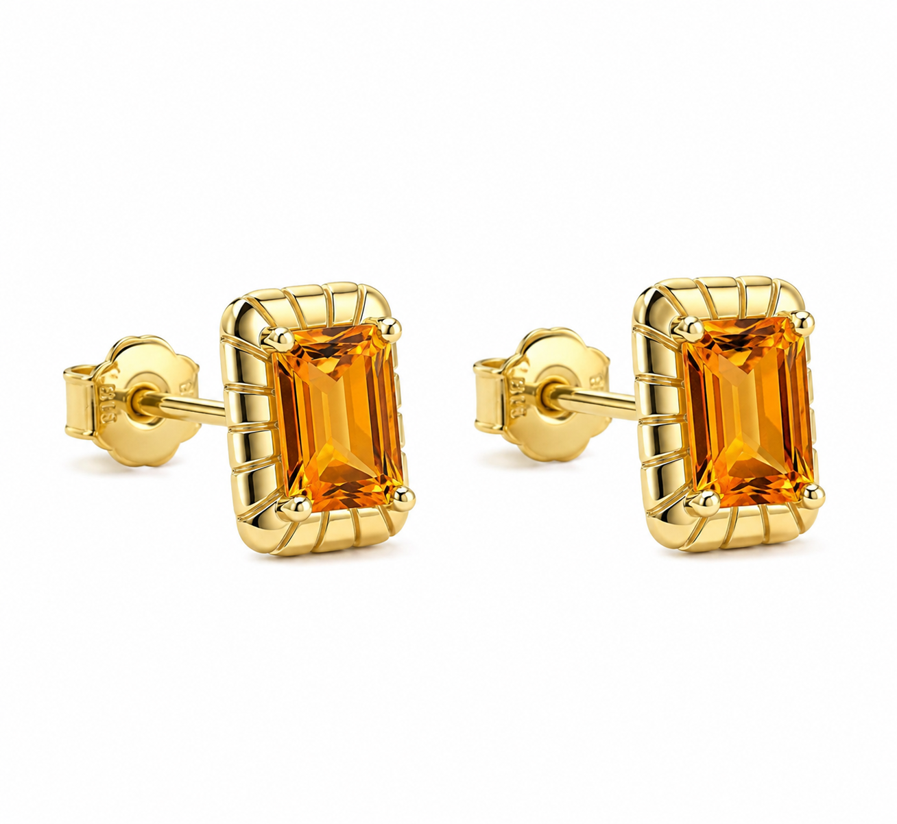 Detailed Octagon Citrine Stud Earrings in 9ct Yellow Gold