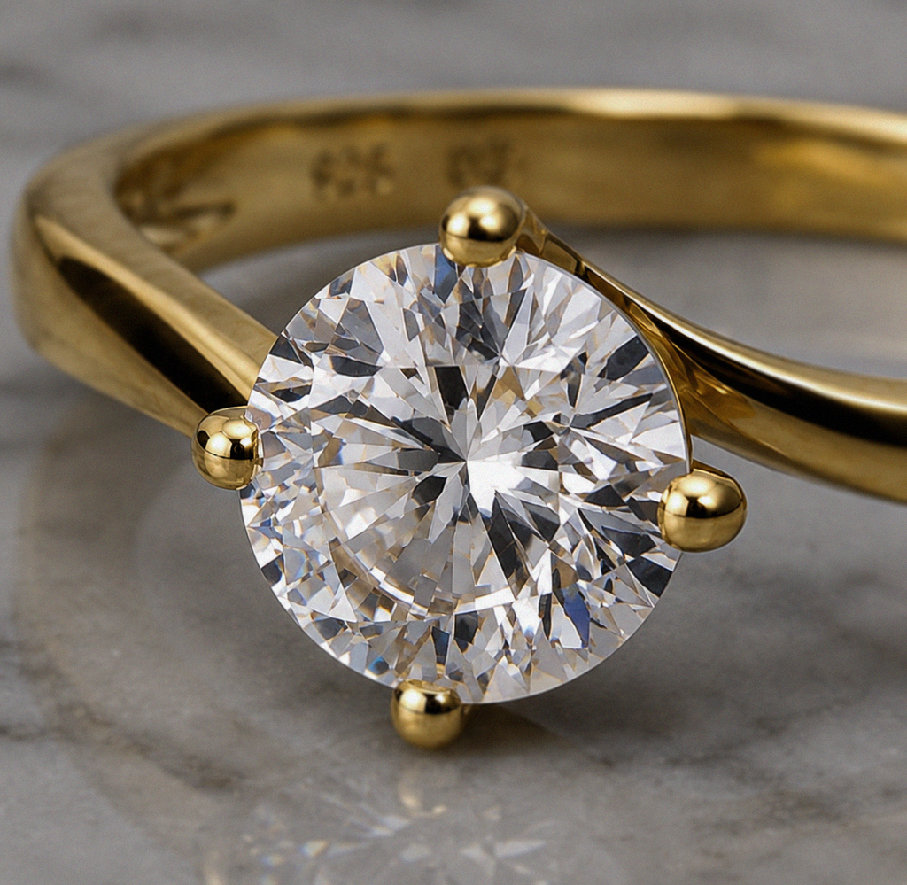 Sterling Silver Yellow Gold Plated Cubic Zirconia Solitaire Ring
