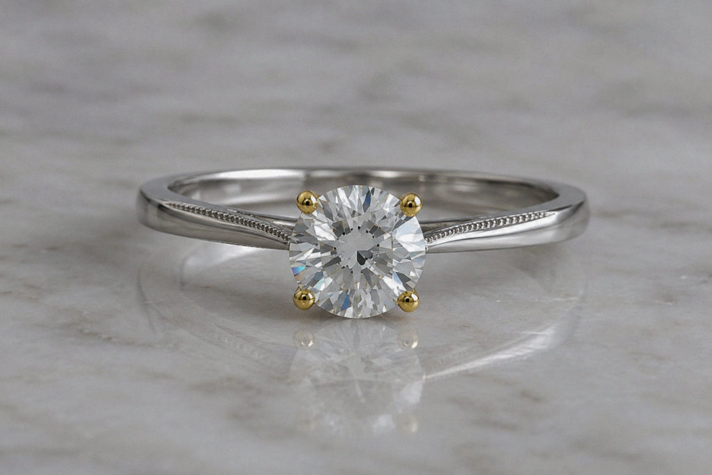 14ct White & Yellow Gold 1ct Diamond Solitaire Engagement Ring